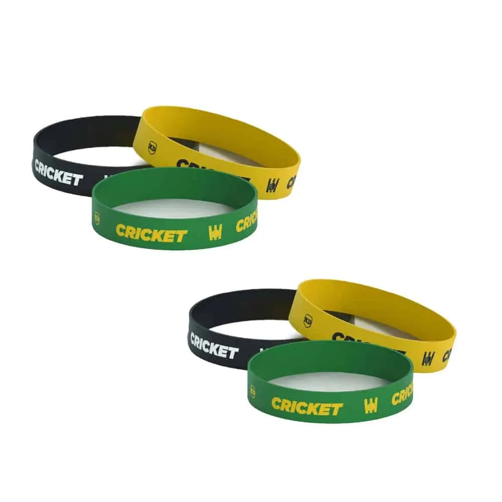 Debossed "Cricket" Silicone Wristband Bracelet- 6 Pack
