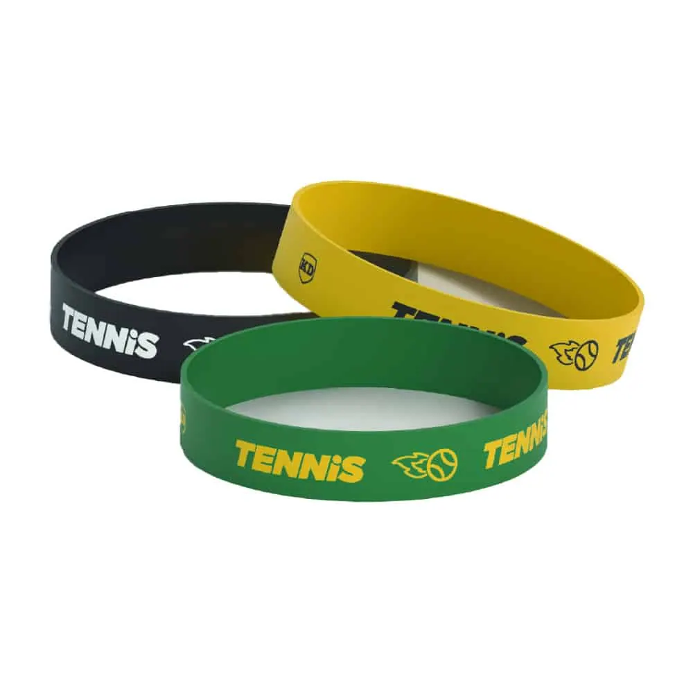 Debossed "Tennis" Silicone Wristband Bracelet- 3 Pack