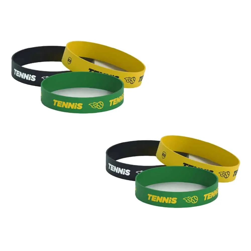 Debossed "Tennis" Silicone Wristband Bracelet- 6 Pack