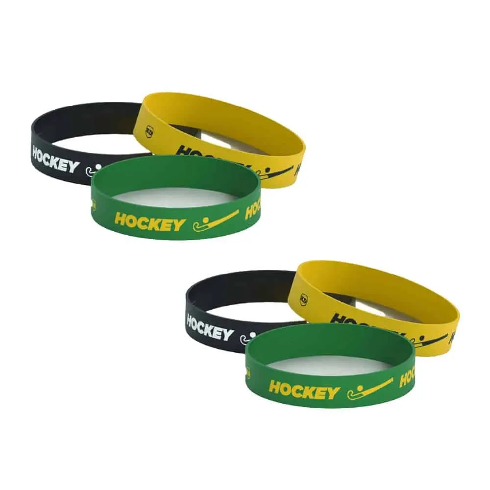 Debossed "Hockey" Silicone Wristband Bracelet- 6 Pack