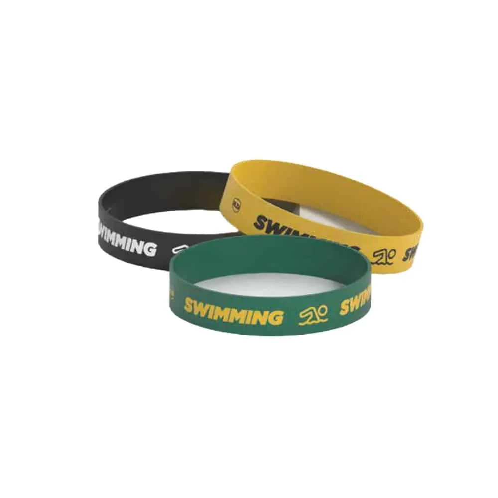 Debossed "Swimming" Silicone Wristband Bracelet- 3 Pack