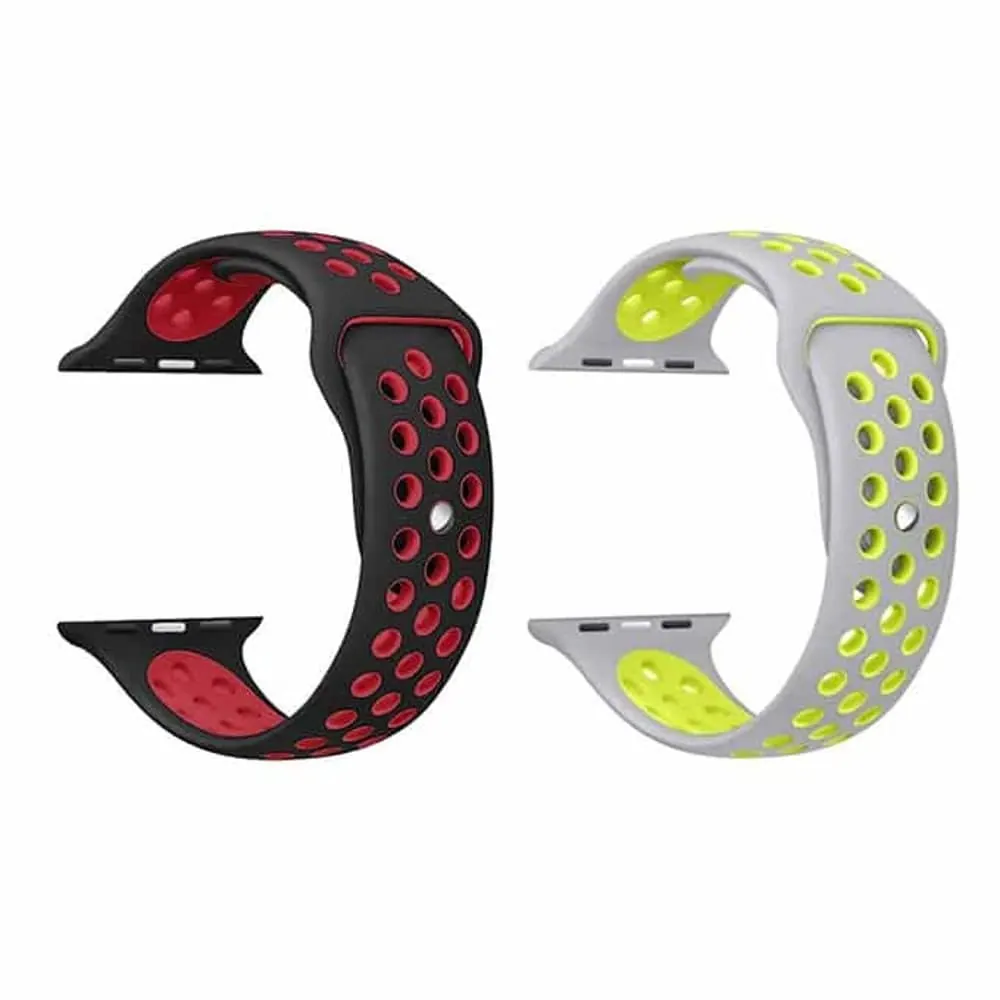 Silicone Strap for 38/40/41mm Apple Watch- Red + Grey- M/L