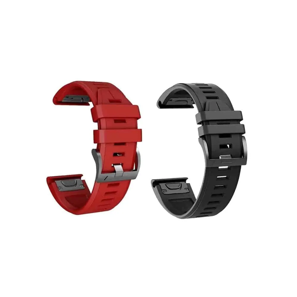 26mm EasyFit Silicone Strap for Garmin - Red and Black, 2 Pack