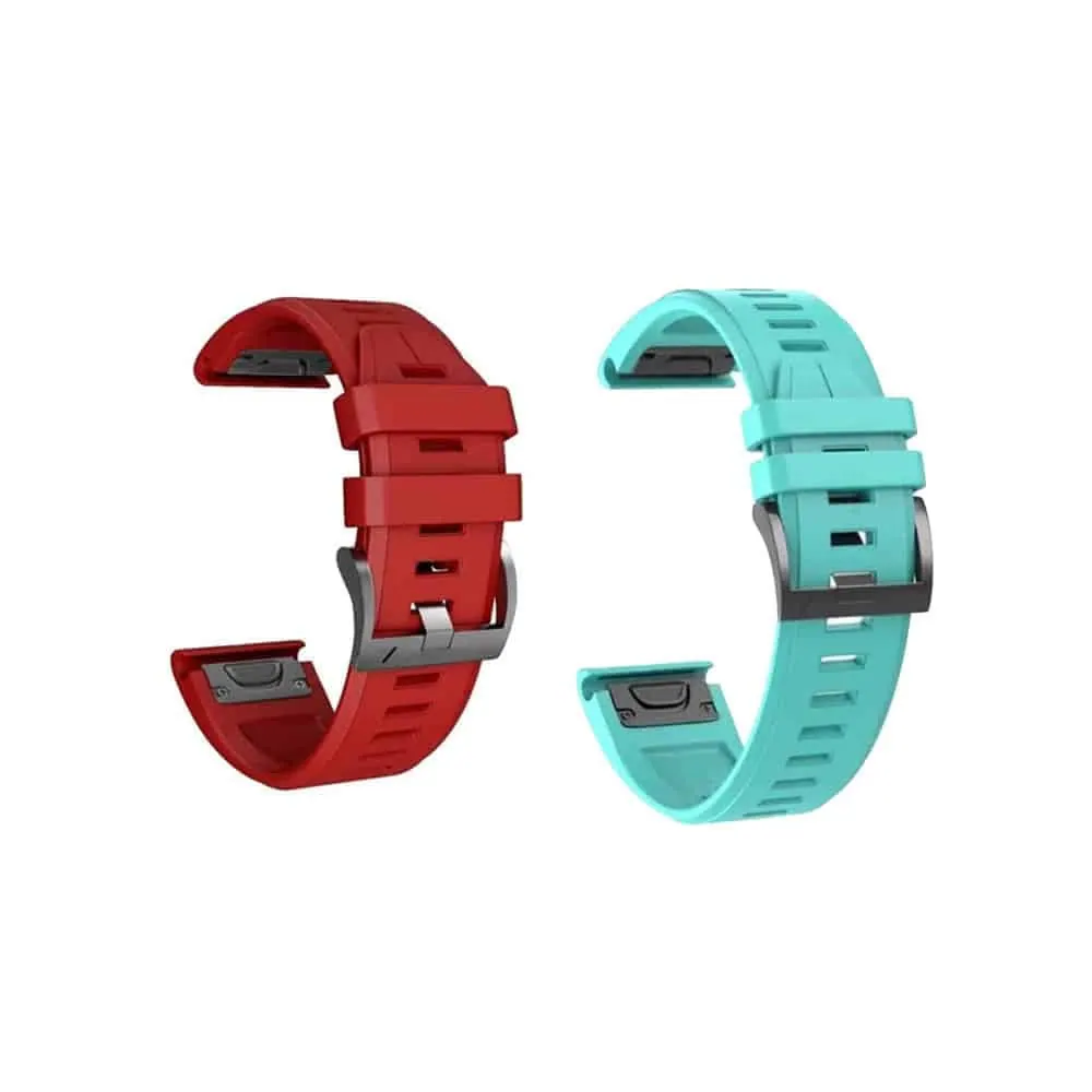 26mm EasyFit Silicone Strap for Garmin - Red and Frost Blue, 2 Pack