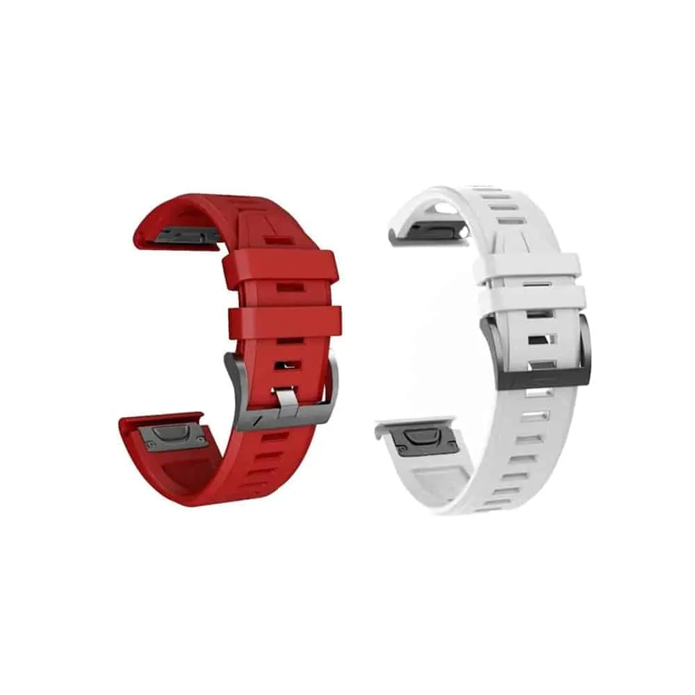 26mm EasyFit Silicone Strap for Garmin - Red and White, 2 Pack
