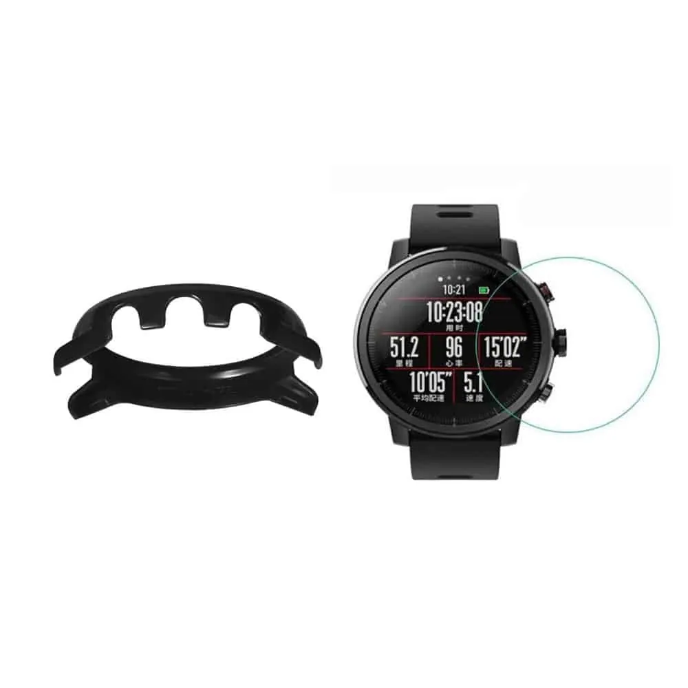 KillerDeals Amazfit 2/2S Stratos TPU Case (black) + Glass Protector