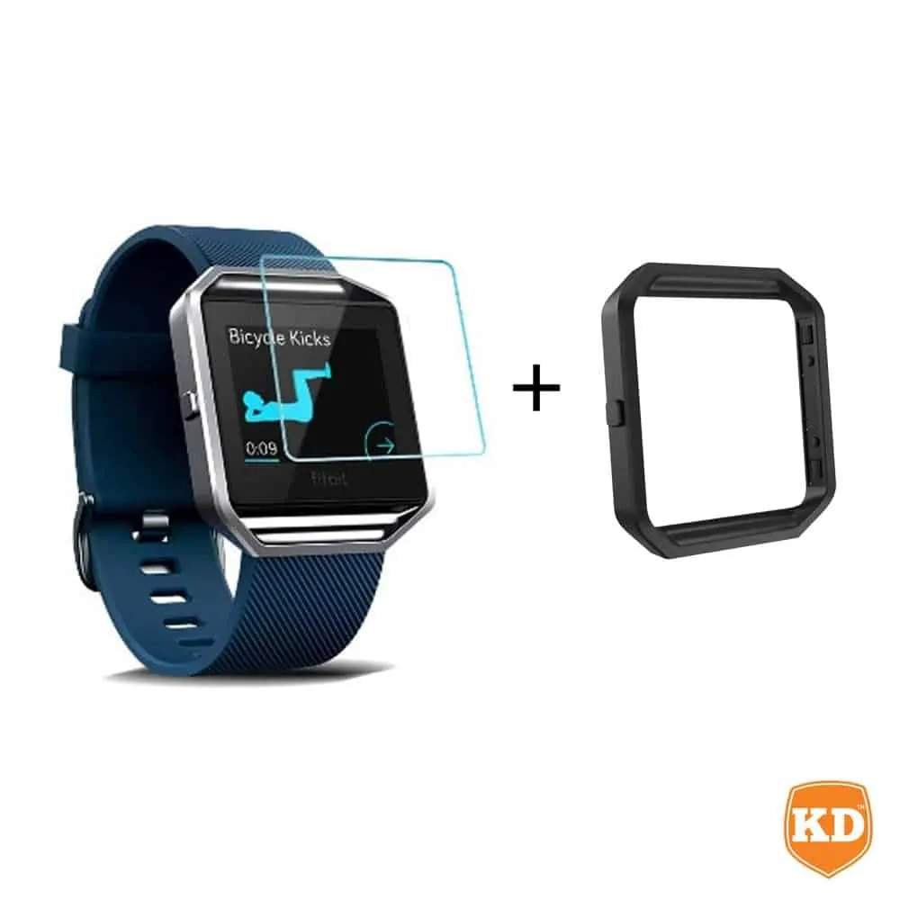 Metal Bezel Frame + Glass Protector for Fitbit Blaze - Black