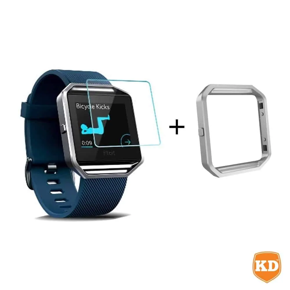 Metal Bezel Frame + Glass Protector for Fitbit Blaze - Silver
