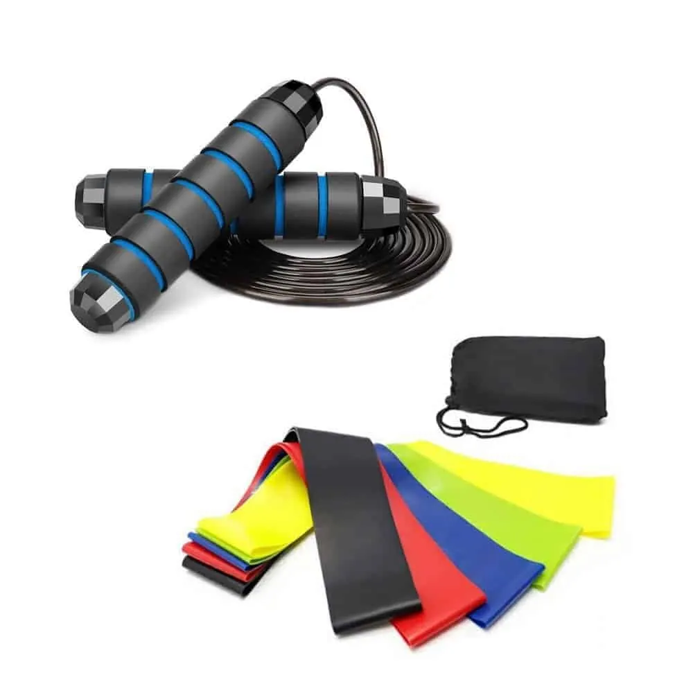 Speed Skipping Rope + 5 Resistance Exercise Loop Bands Combo