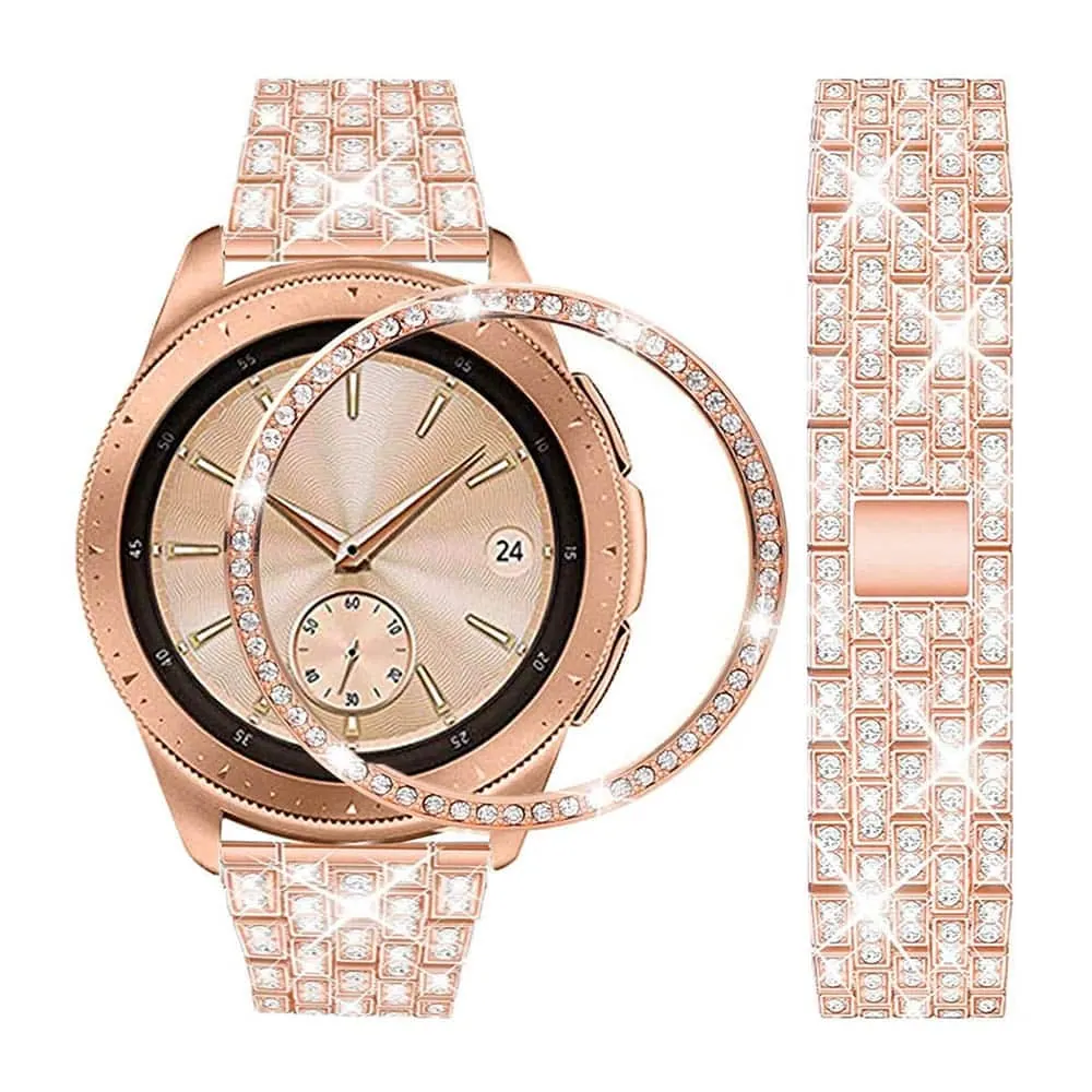 Shiny Steel Strap + Bezel Combo for Samsung Galaxy- Rose Gold- S/M