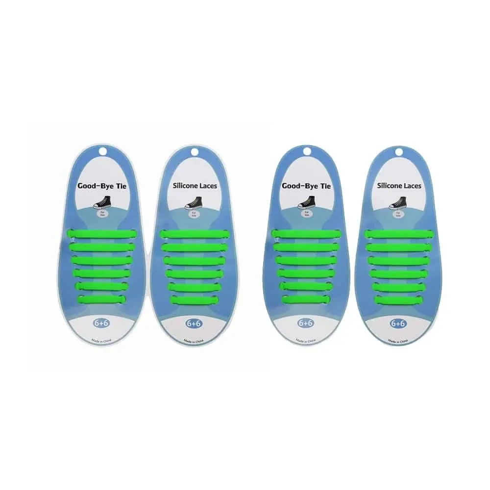 Elastic Lazy No-Tie Silicone Speed Laces - Kids- 2 Pack - Green