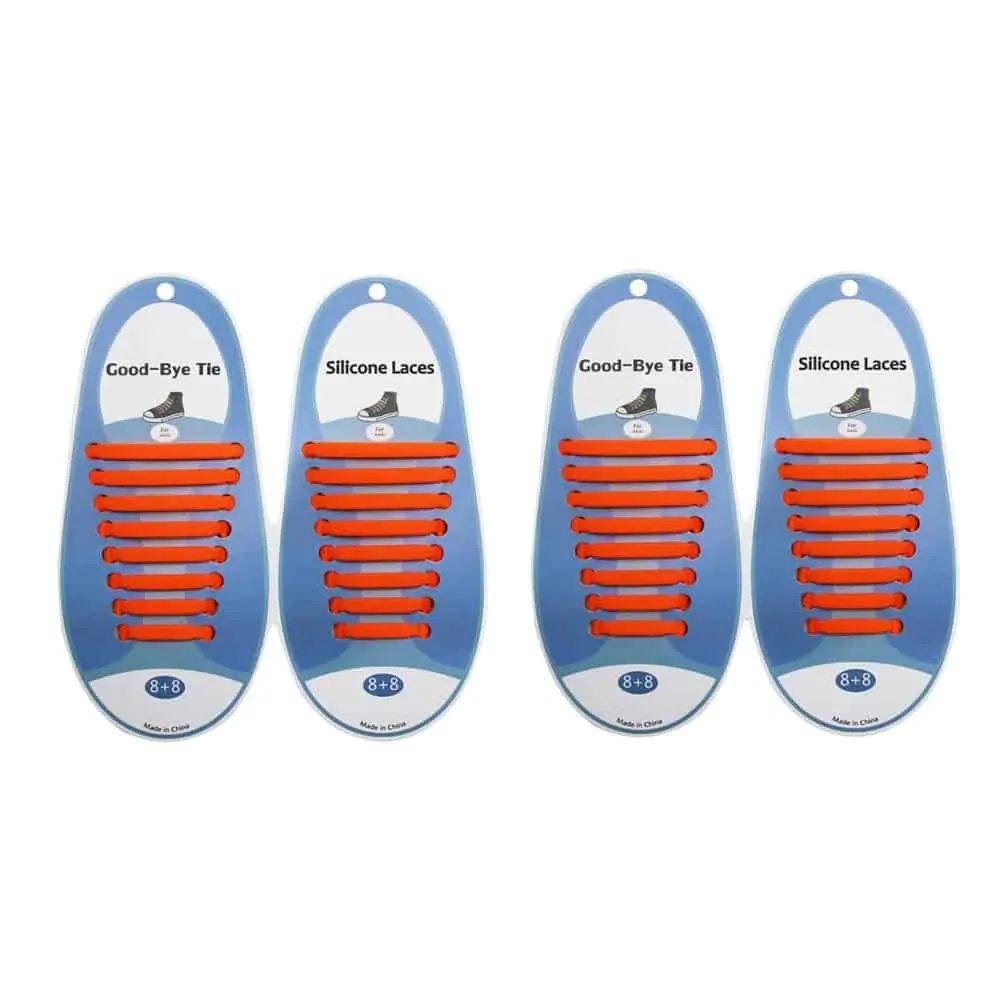 No-Tie Lazy Silicone Speed Shoelaces - Adults (x2) - Orange