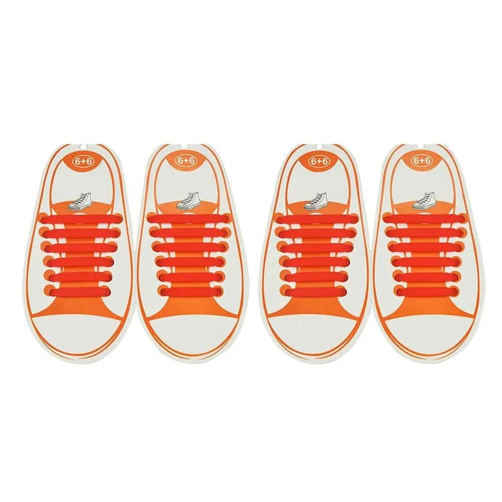 Elastic Lazy No-Tie Silicone Speed Laces - Kids- 2 Pack - Orange
