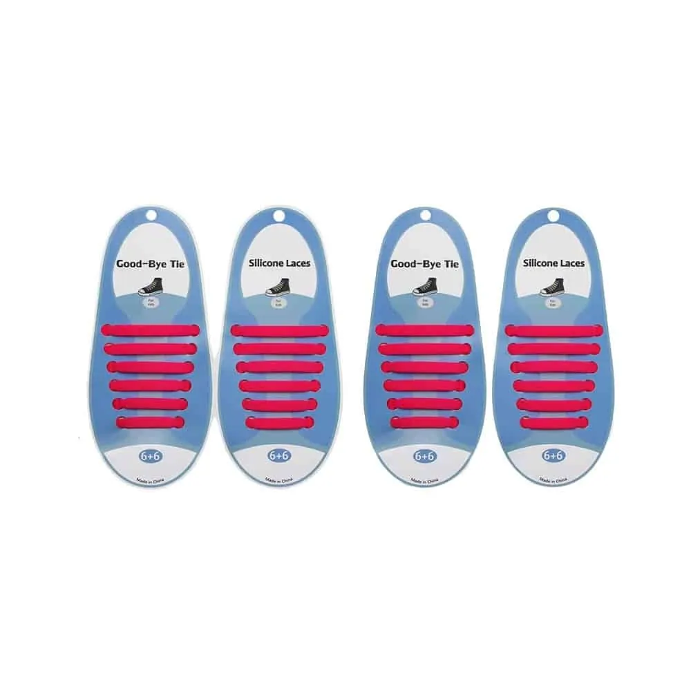 Elastic Lazy No-Tie Silicone Speed Laces - Kids- 2 Pack - Pink