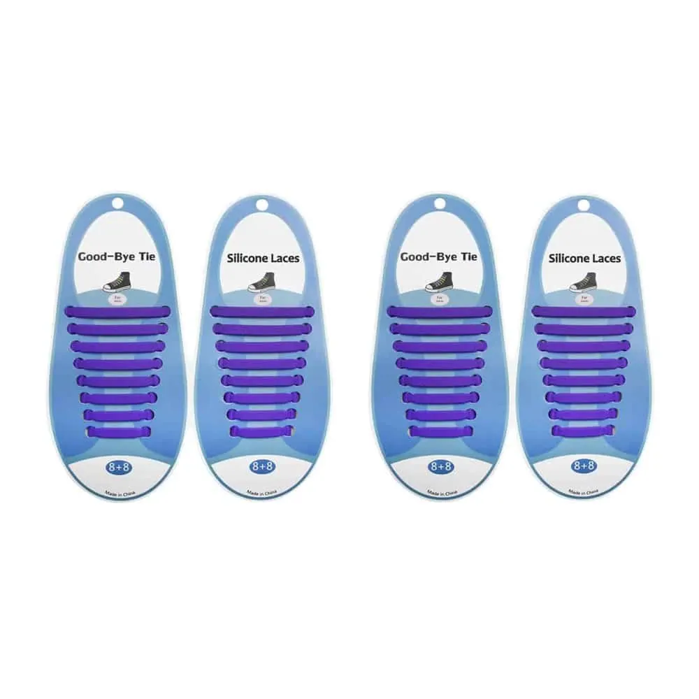 No-Tie Lazy Silicone Speed Shoelaces - Adults (x2) - Purple
