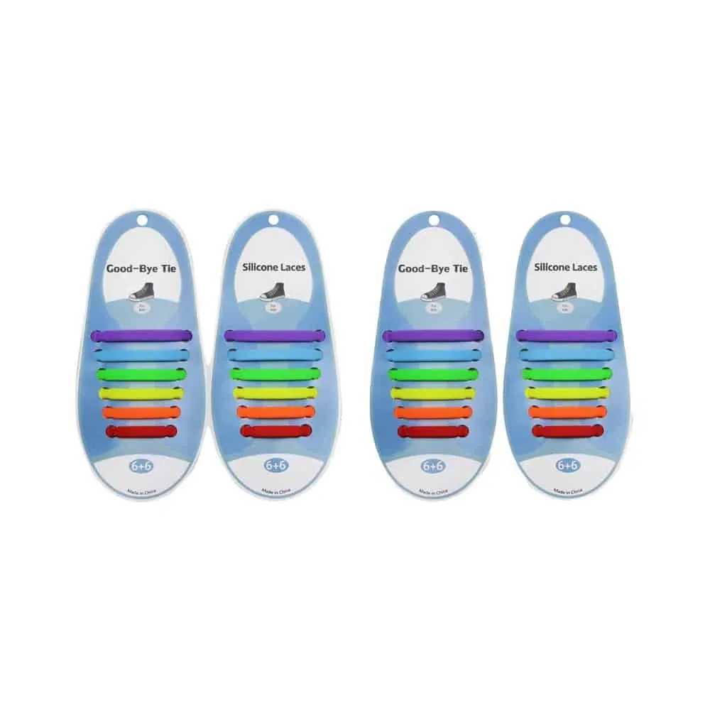 Elastic Lazy No-Tie Silicone Speed Laces - Kids- 2 Pack - Rainbow