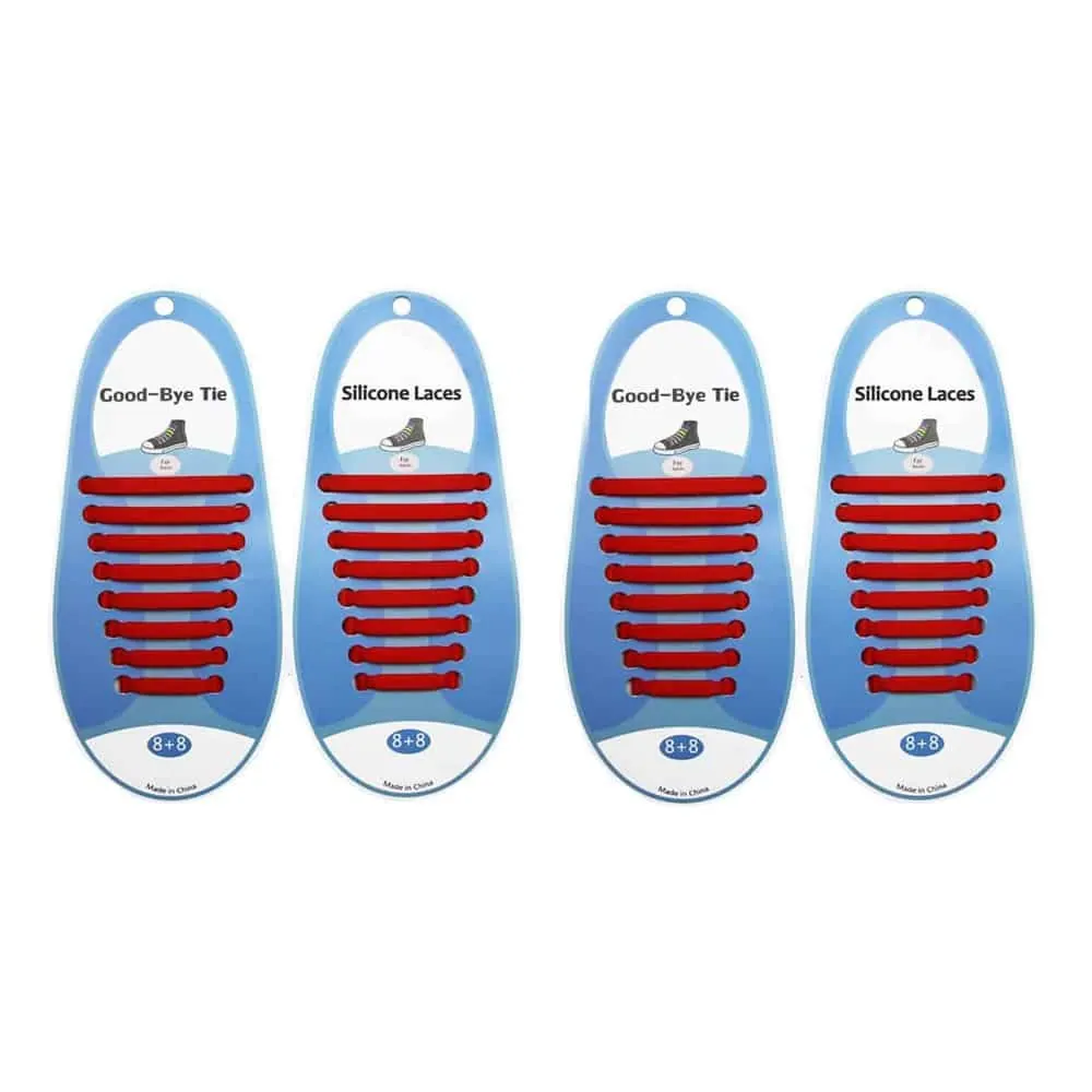 No-Tie Lazy Silicone Speed Shoelaces - Adults (x2) - Red