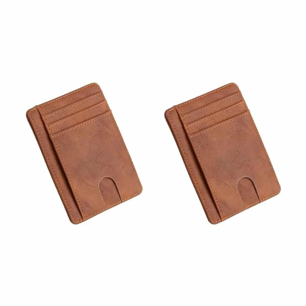 Minimalist Vegan Leather CardCash Holder RFID Protection - Brown x2 Combo
