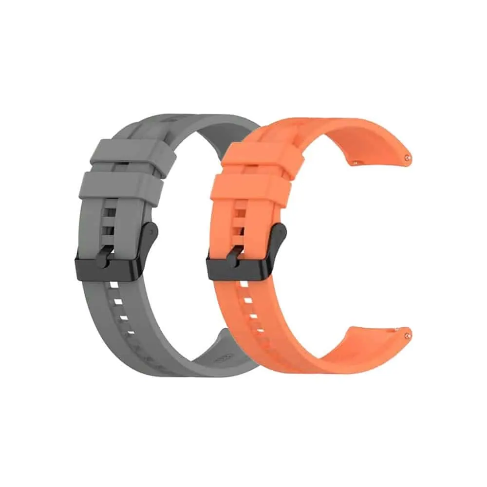 22mm Quick Release Silicone Strap - Grey+Orange, 2 Pack
