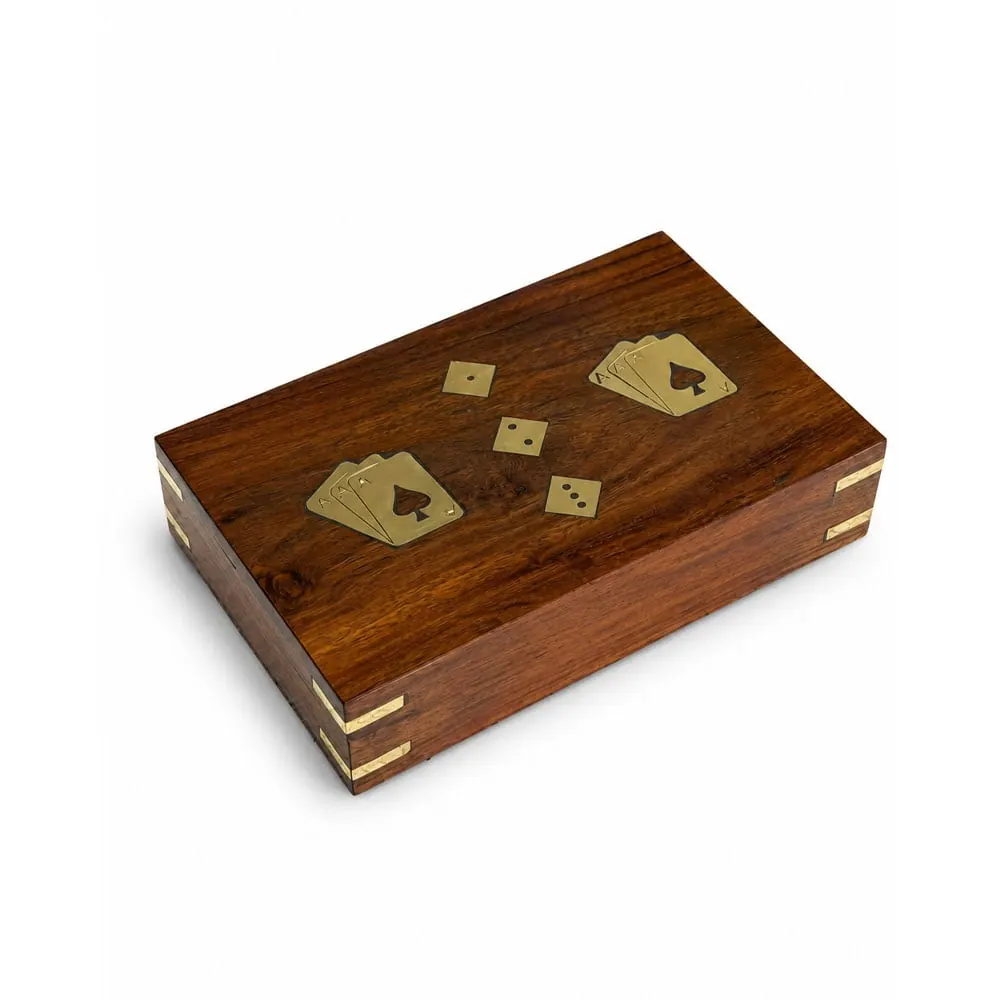 Wooden Playing Card & Dice Game Box