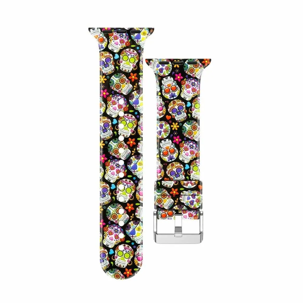 Silicone Strap for 42/44/45/49mm Apple Watch- Colour Skulls