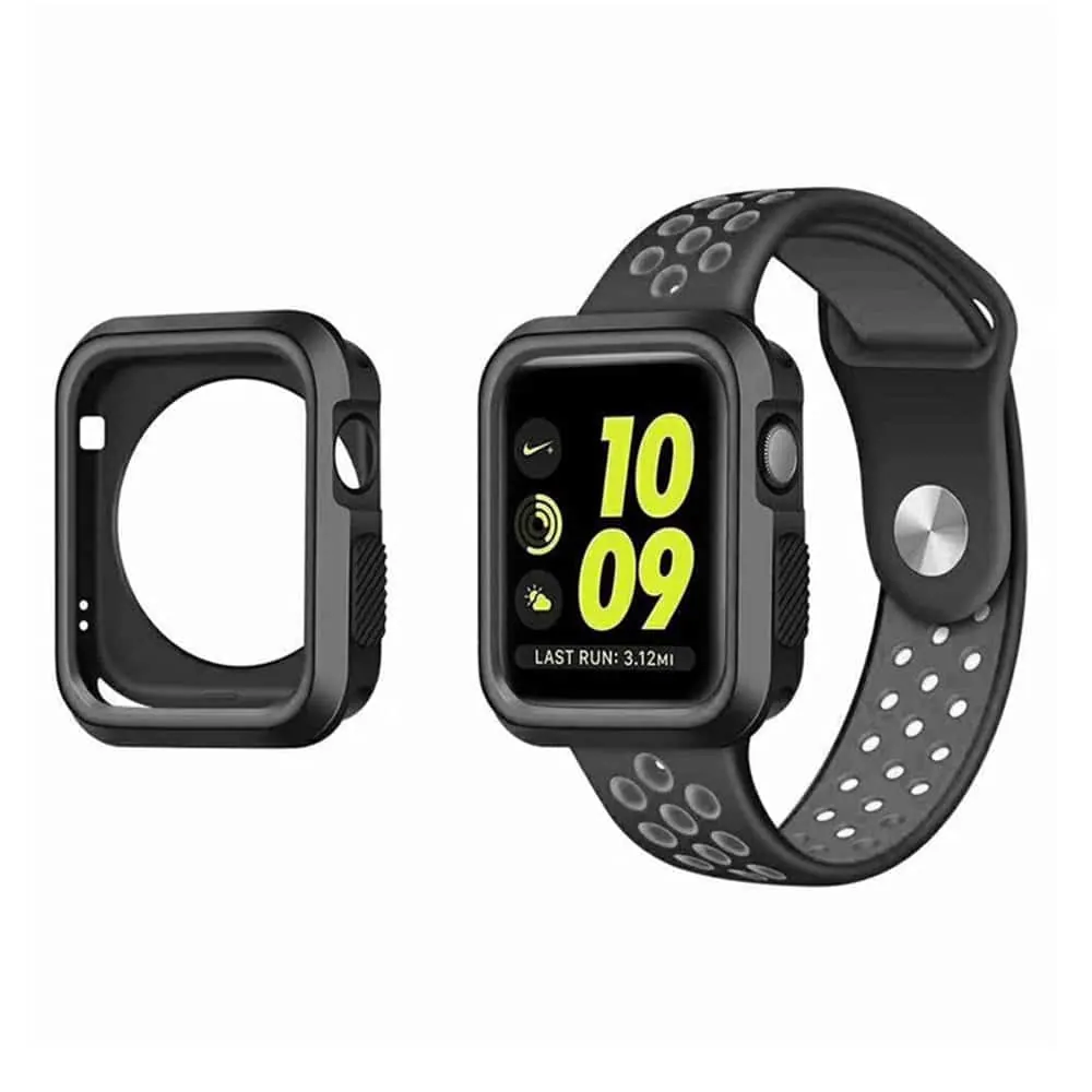 Silicone Strap & Bumper Case Combo for 42mm Apple Watch- Black & Grey