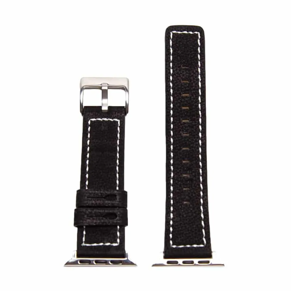 Replacement Leather Strap for 42/44/45/49mm Apple Watch- Black