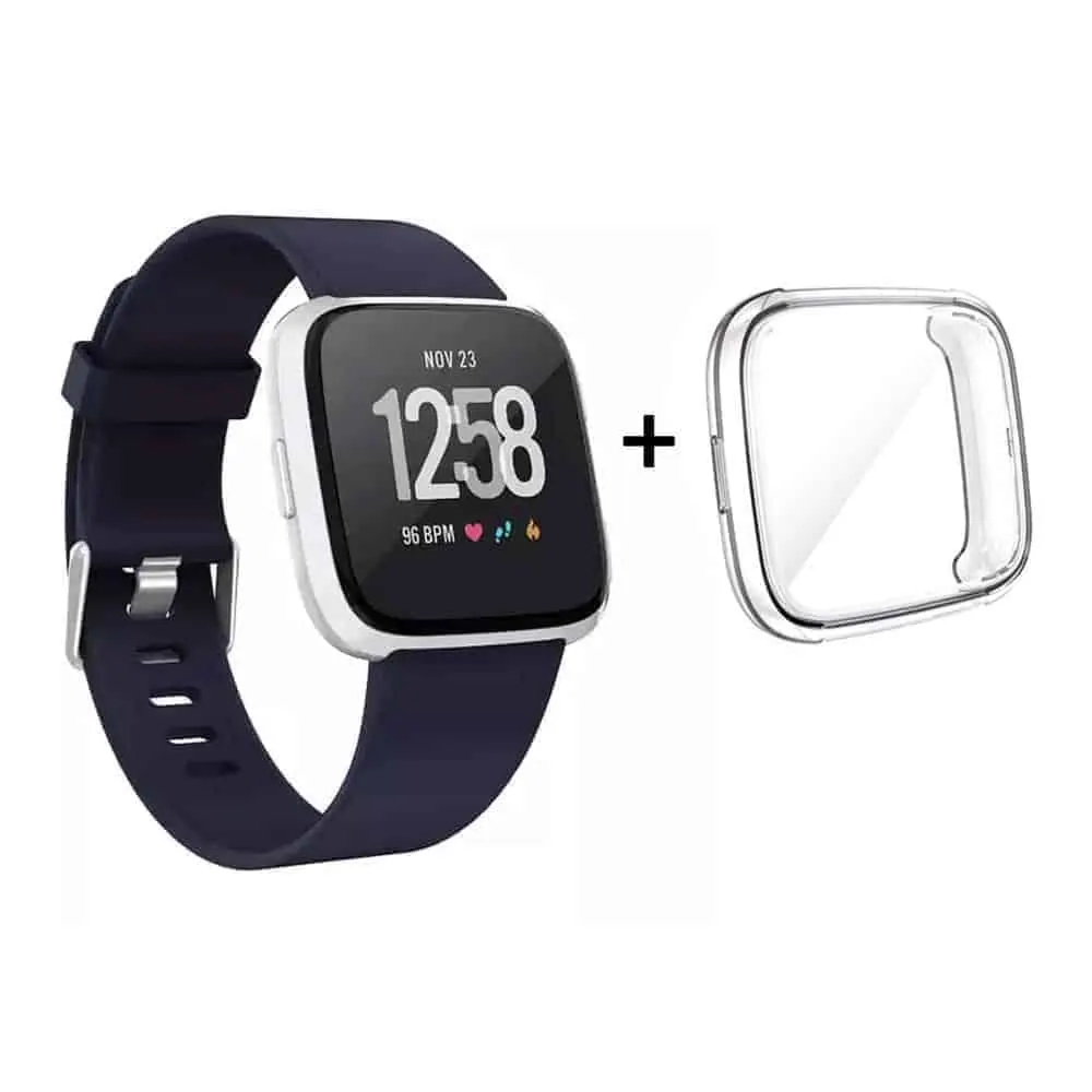 Navy Silicone Strap (M/L) + TPU Case Combo for Fitbit Versa