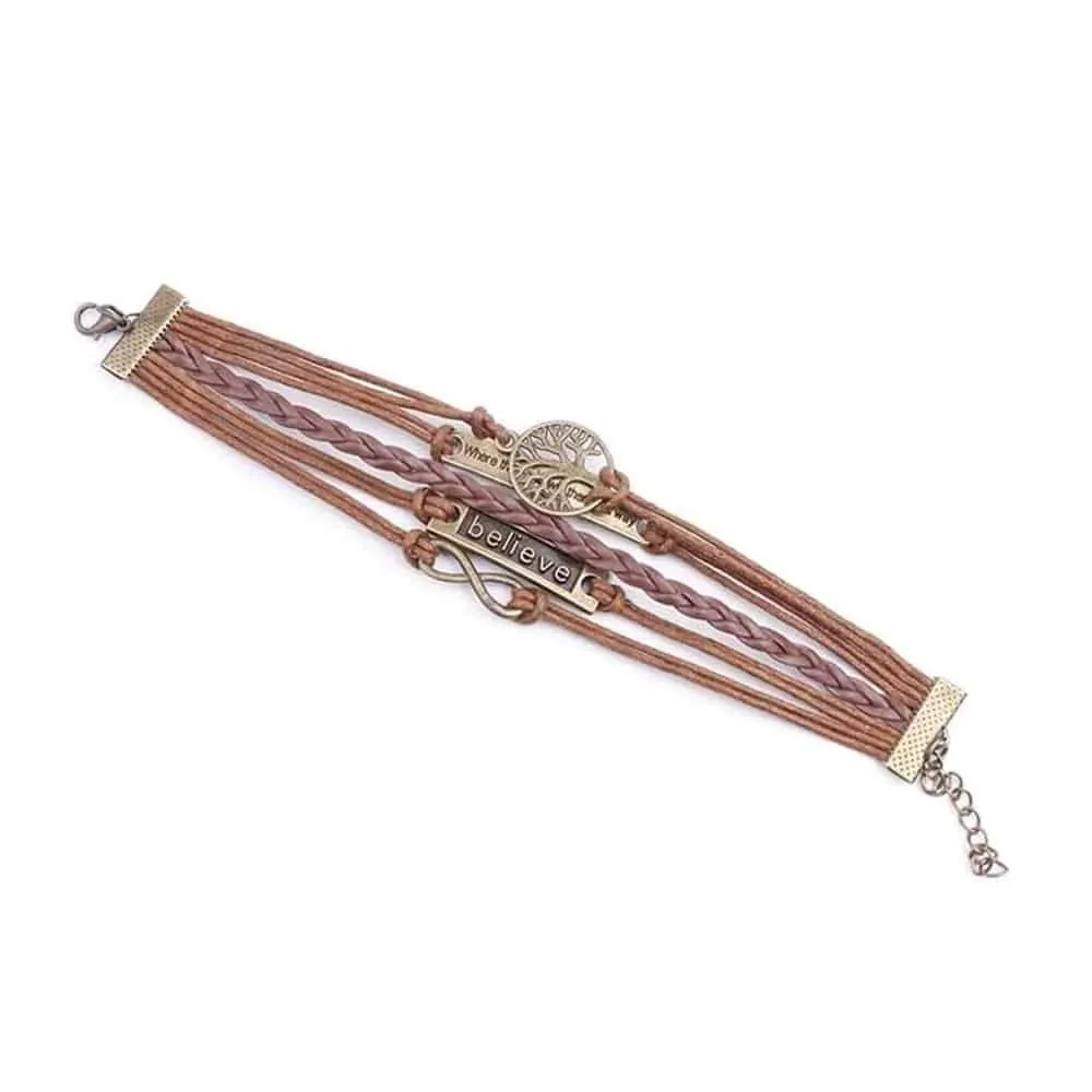 Unisex Layered Vegan Leather Tree of Life Bracelet- L/XL