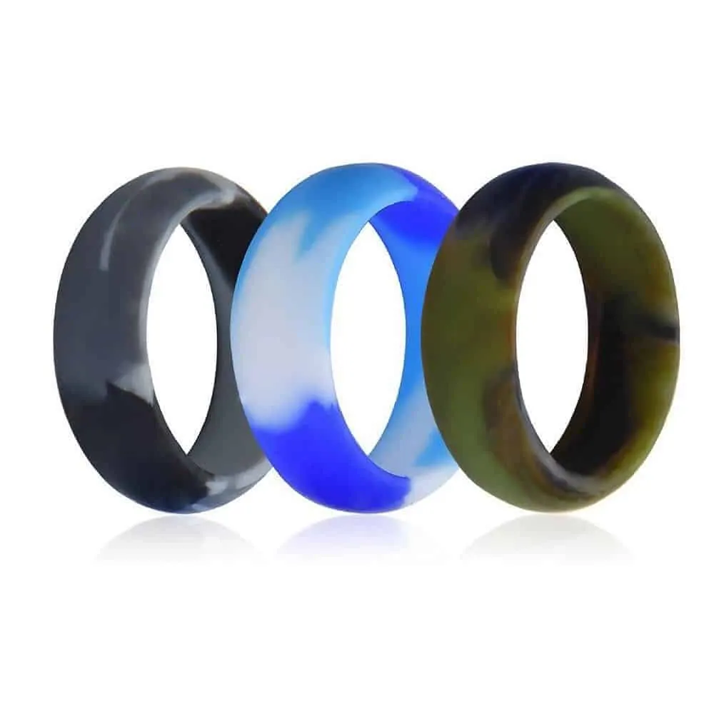 Camo Print Wedding Exercise Silicone Ring - 8mm - Set of 3 - Y