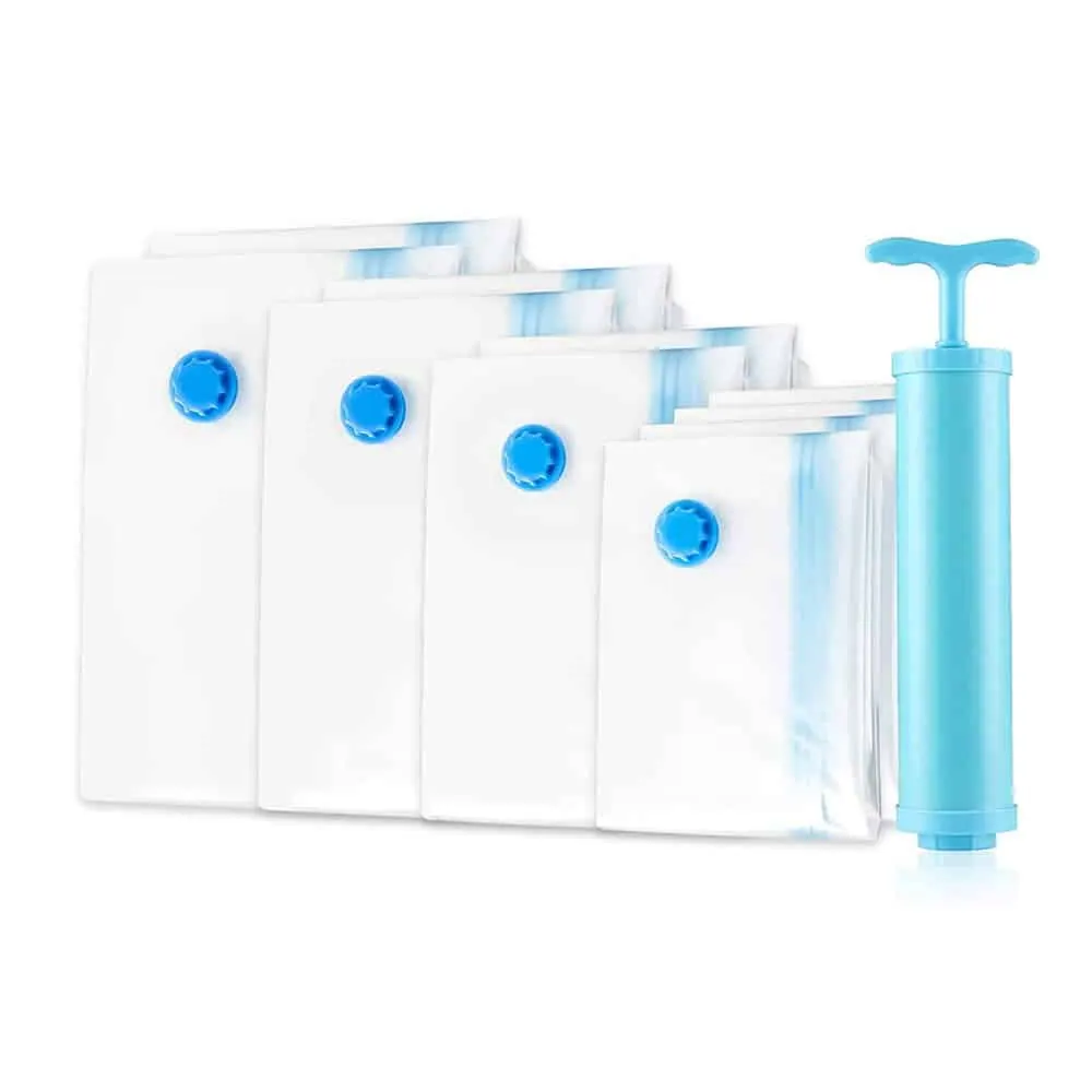 Vacuum Compression Storage Bags & Hand Pump x15 Pack (4 Sizes)