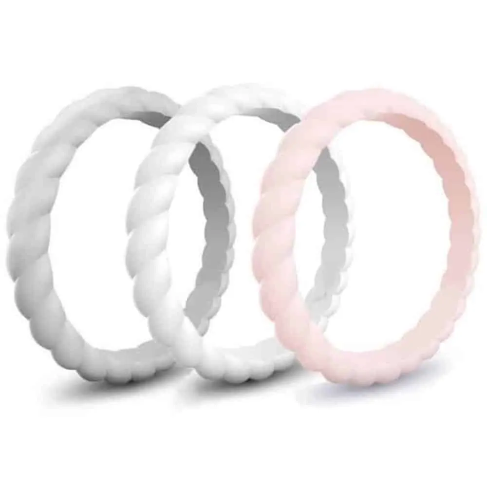 Women's Braided Wedding Exercise Silicone Ring Set x3 - RSA-O