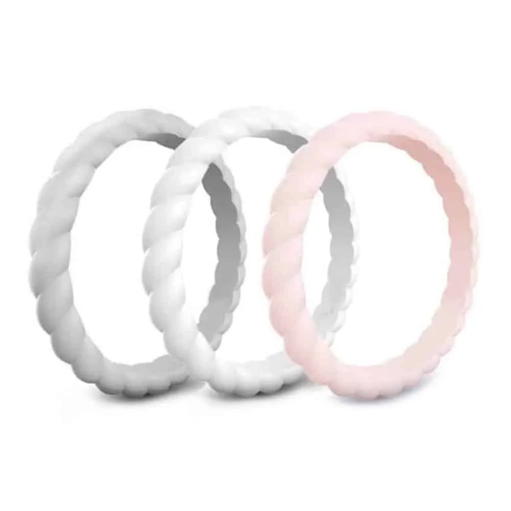 Women's Braided Wedding Exercise Silicone Ring Set x3 - RSA-Q