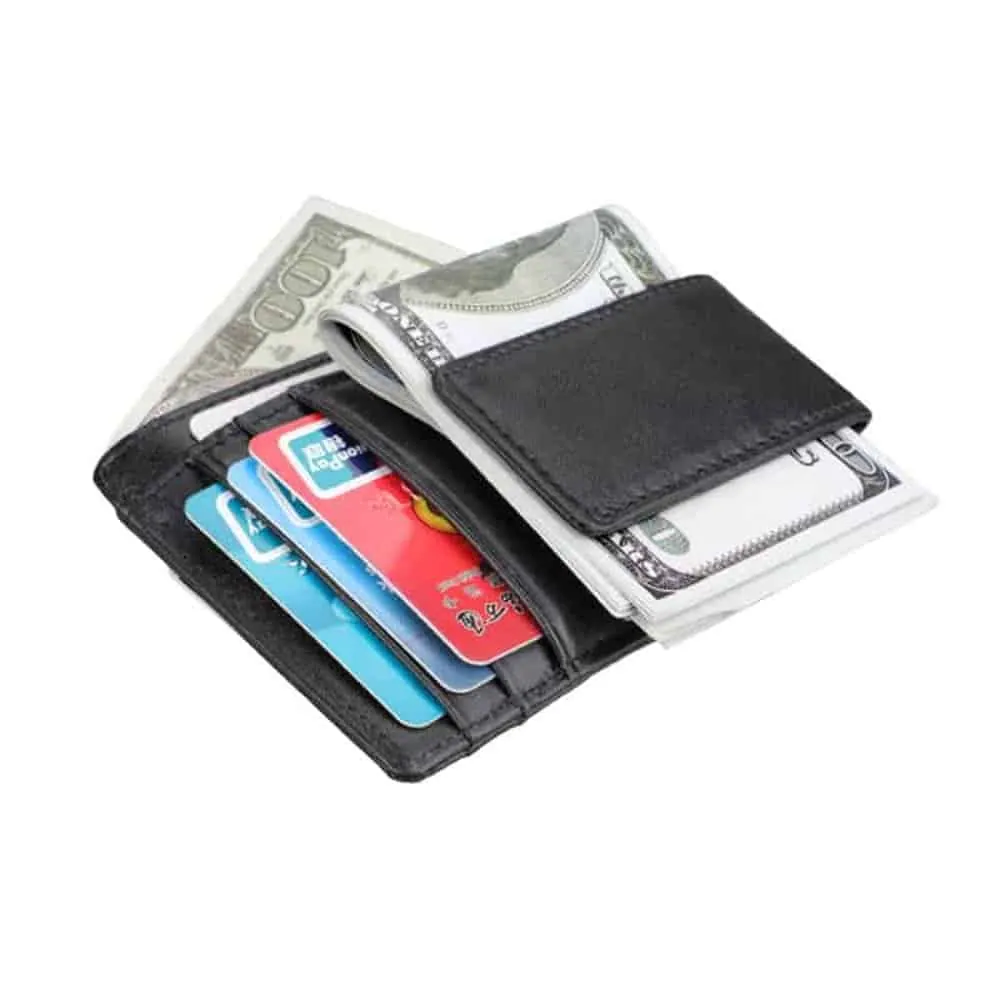 Vegan Leather RFID Wallet w/ Magnetic Pocket Money Clip - Black