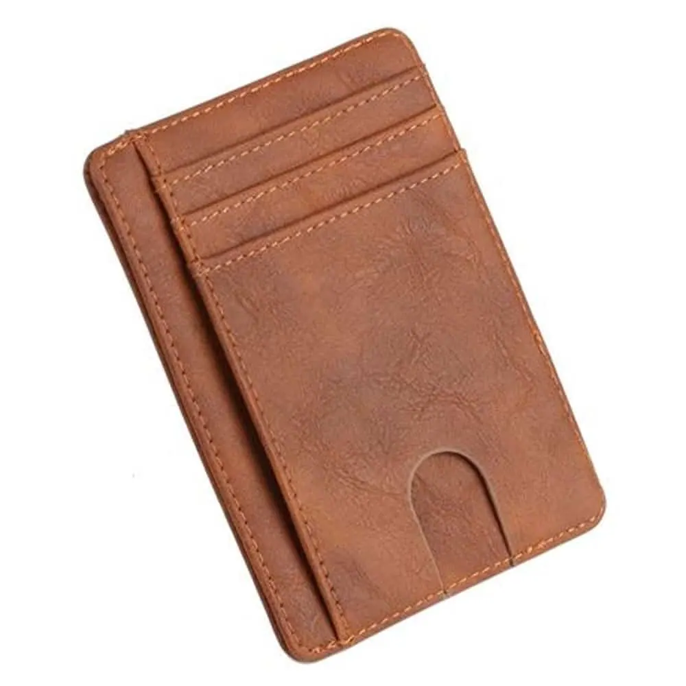 Vegan Leather Minimalist Wallet with RFID Card Protection - Brown