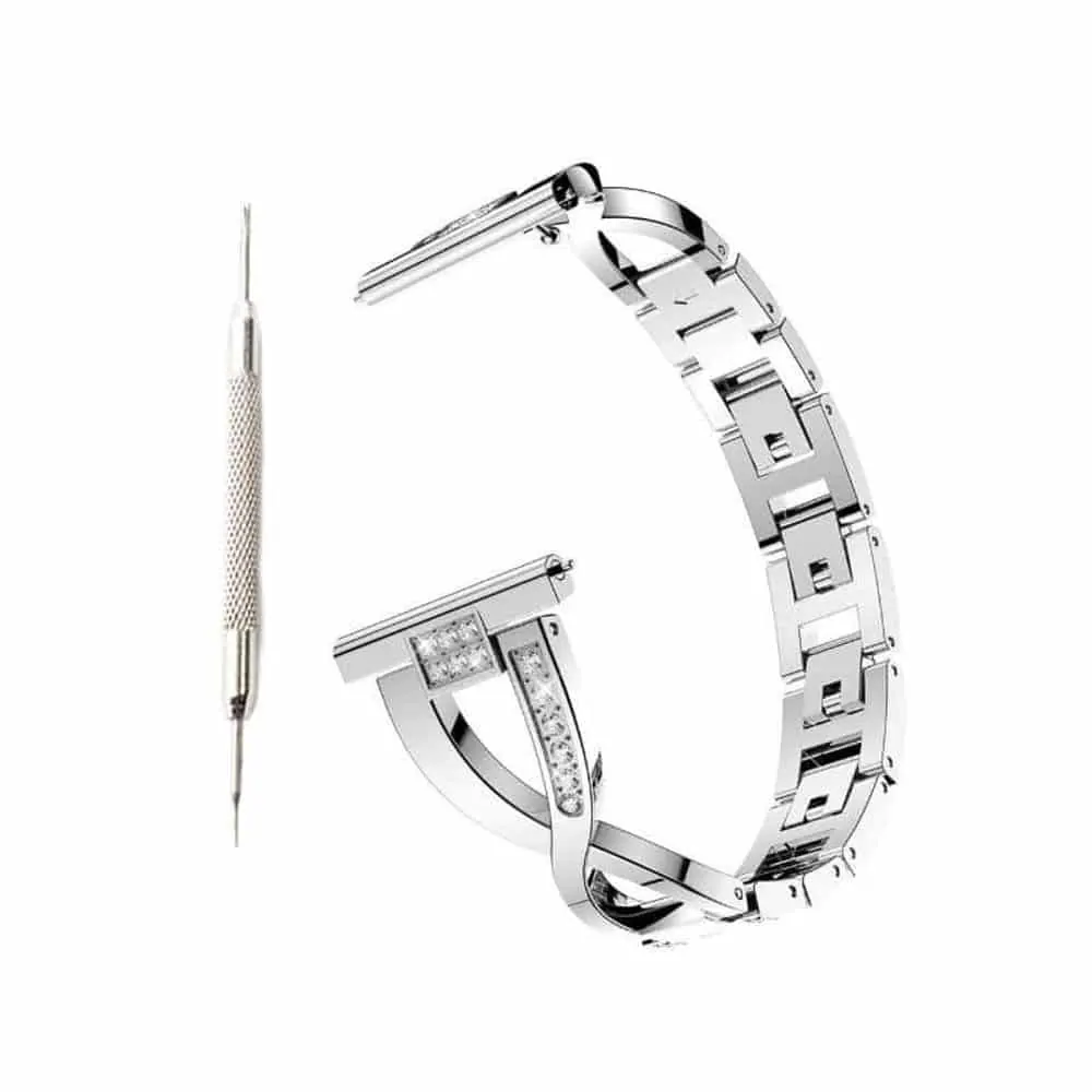Brass Rhinestone Bracelet Strap for Fitbit Versa - Silver
