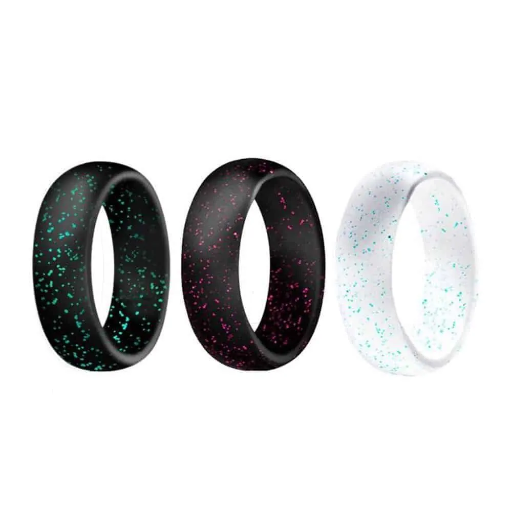 Sparkle Wedding Exercise Silicone Ring- 5.7mm- Set of 3 - L