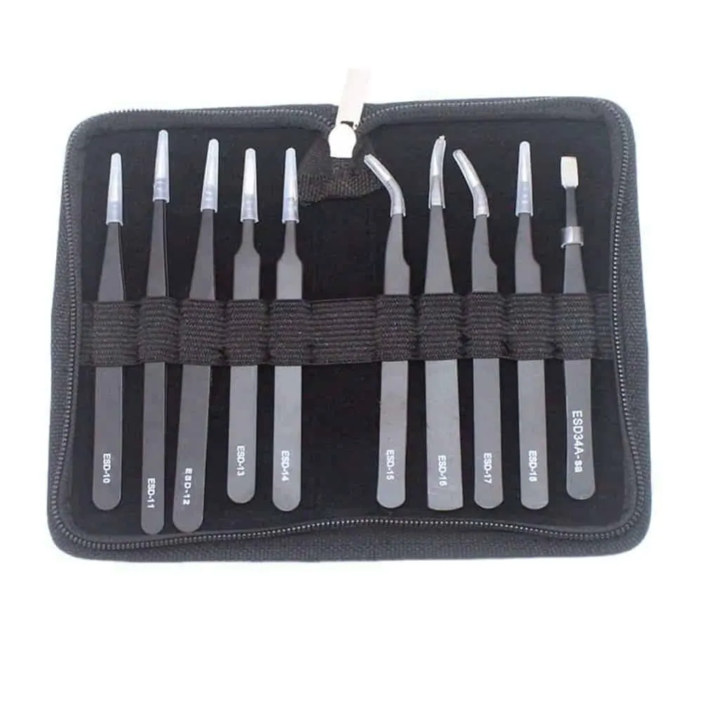 10-Piece Stainless Steel Anti-Static Precision Tweezer Set