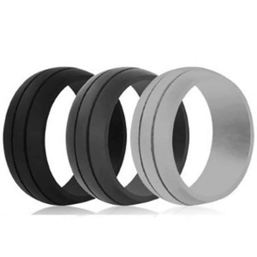 Men's Wedding Exercise Silicone Ring- 8mm- Set of 3 - S