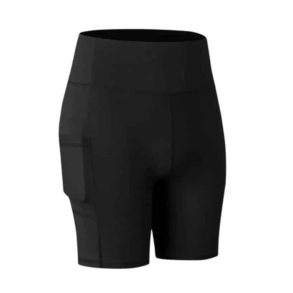High Waist Biker Shorts Yoga Workout Running Compression Exercise Shorts Side Pockets Black-XL
