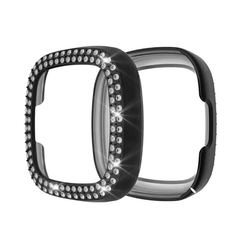 PC case with diamond for Fitbit Versa 3 ,Sense - Black