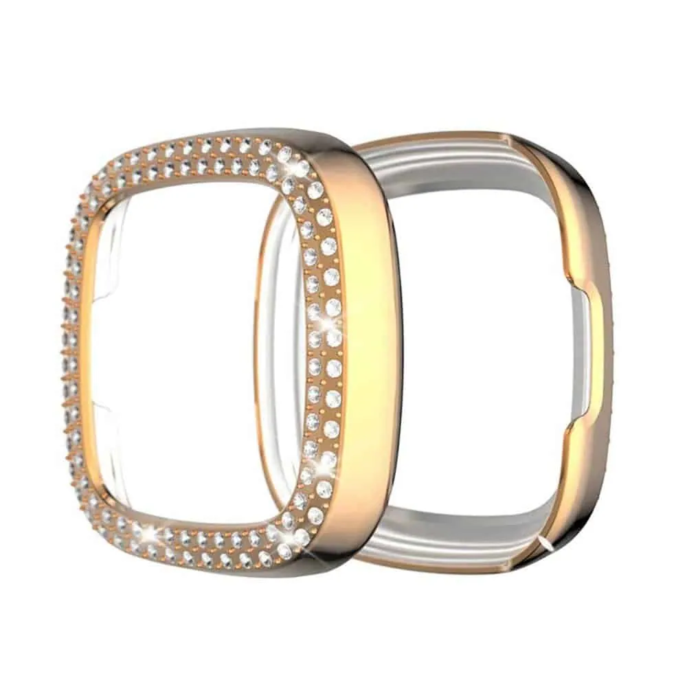 PC case with diamond for Fitbit Versa 3 ,Sense - Rose Gold