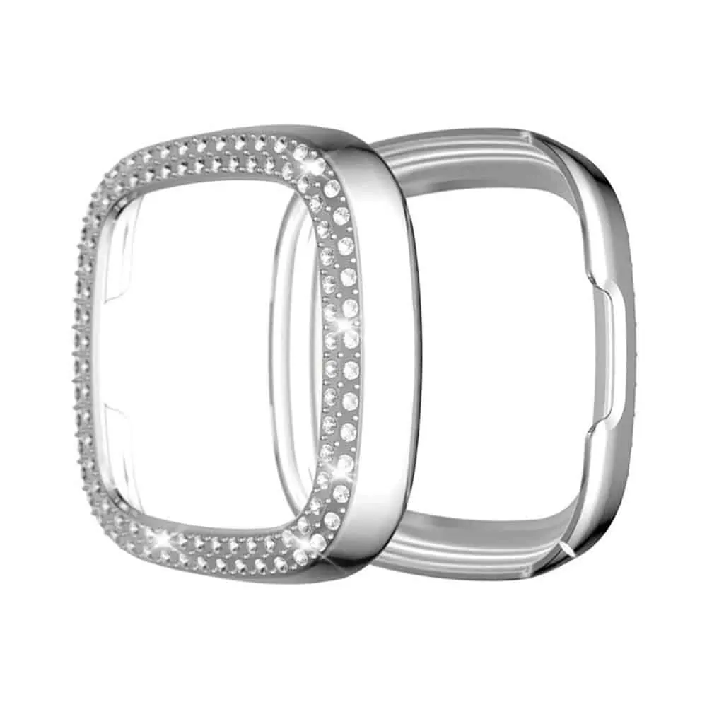 PC case with diamond for Fitbit Versa 3 ,Sense - Silver
