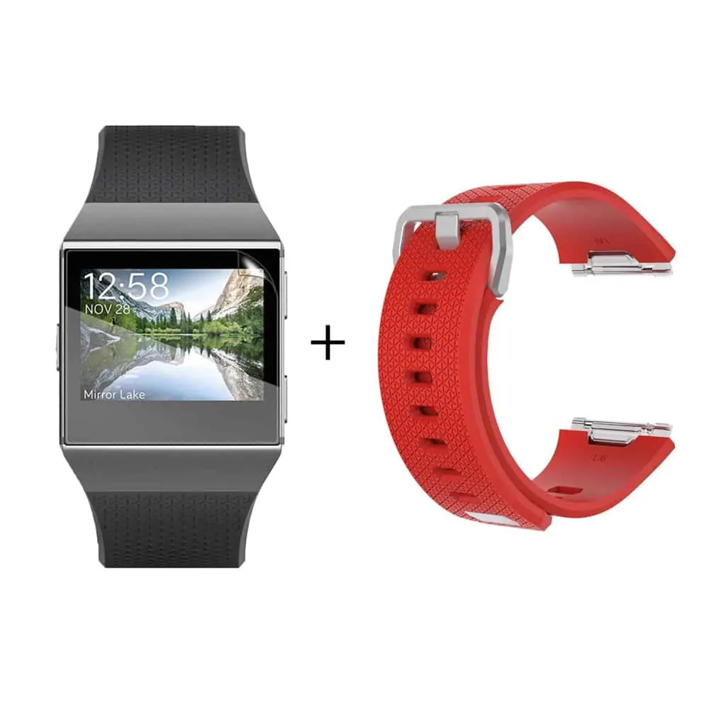 Red Silicone Strap & Screen Protector Fitbit Ionic Compatible