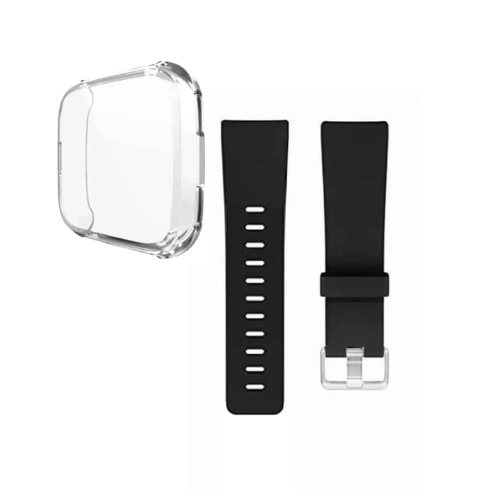 Black Silicone Strap (M/L) + TPU Case Combo for Fitbit Versa