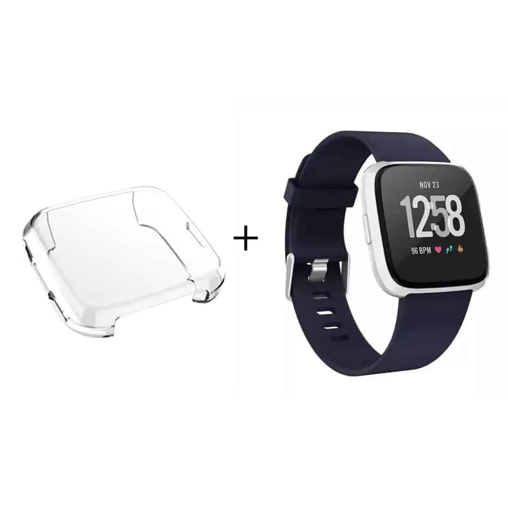 Screen Protector + Silicone Strap for Fitbit Versa - Navy - M-L