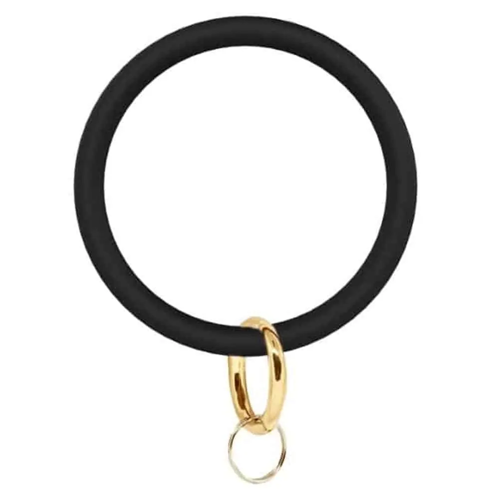 golden link keyrings silicone bangle wrist bracelet - Black
