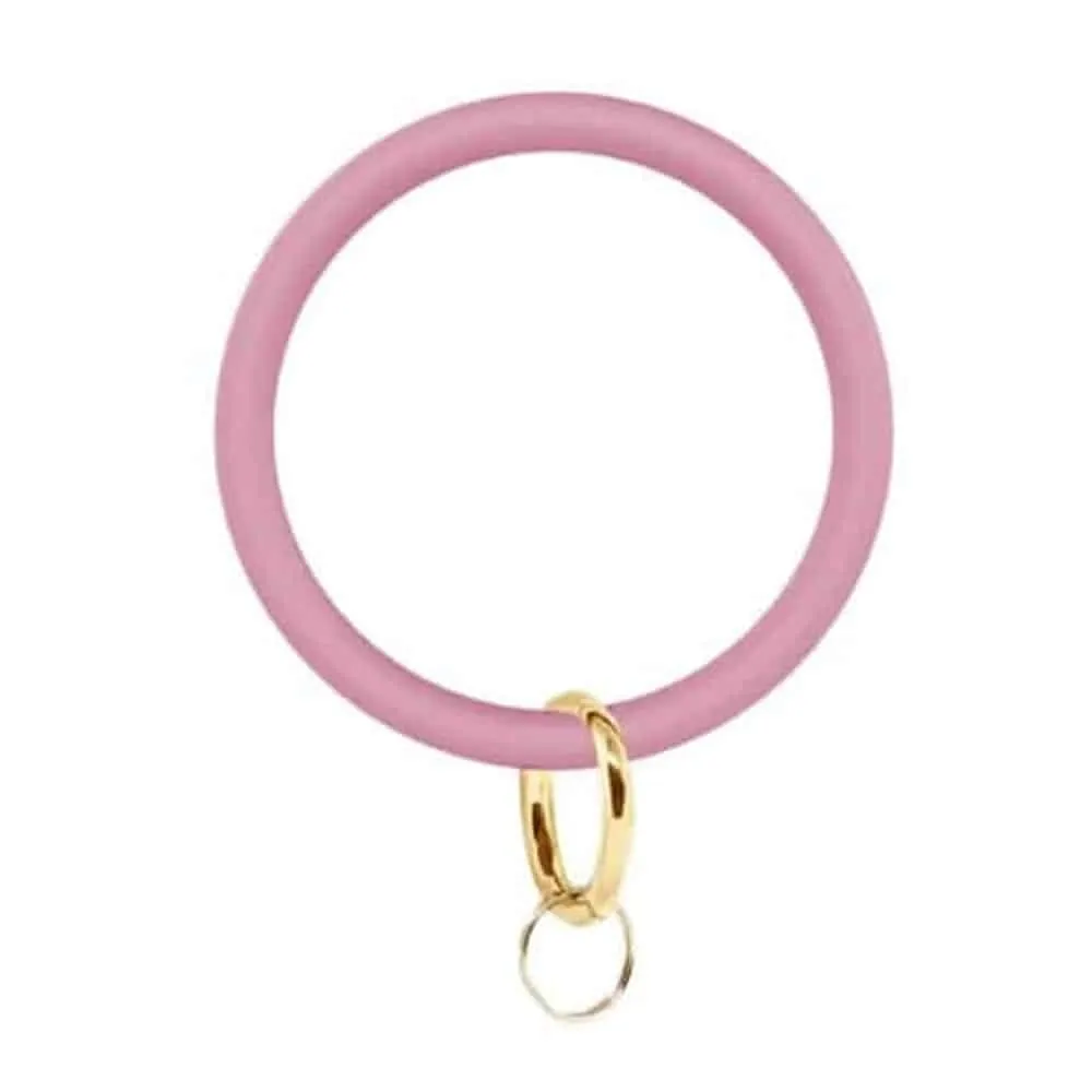Golden Link Safety Key Silicone Bangle Wrist Bracelet - Pink