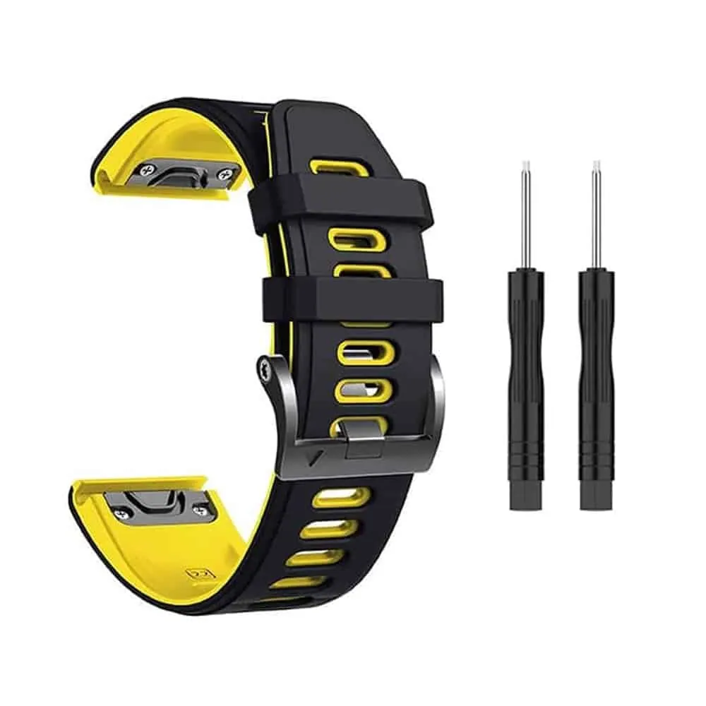 22mm EasyFit Silicone Strap for Garmin - Black & Yellow
