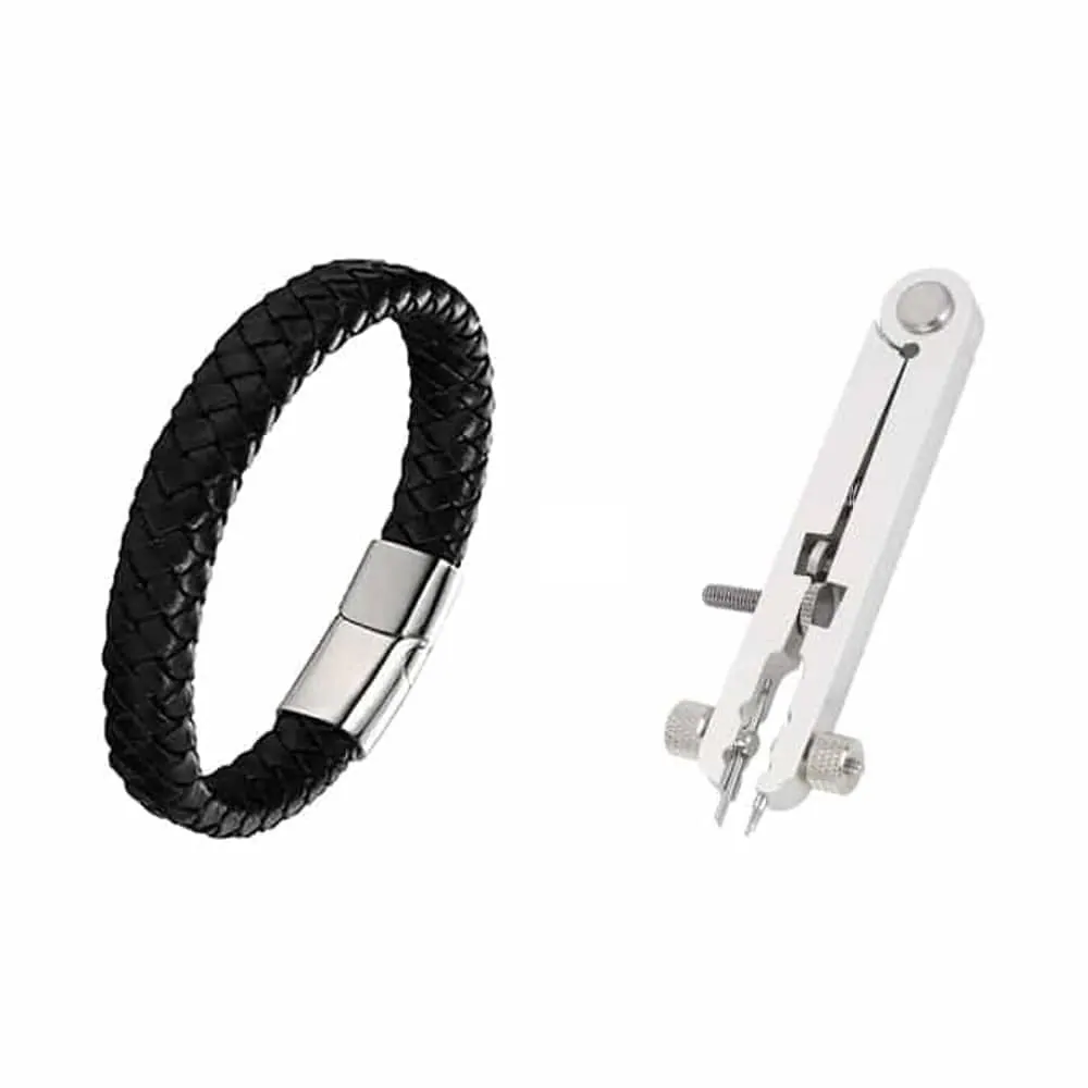 Braided Vegan PU Leather Bracelet & Link-Removal Pliers Combo
